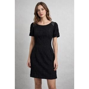 Reiss Black Textured Sheath Dress Short Sleeve Size 2